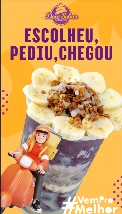 Açaí com banana e granola para entrega