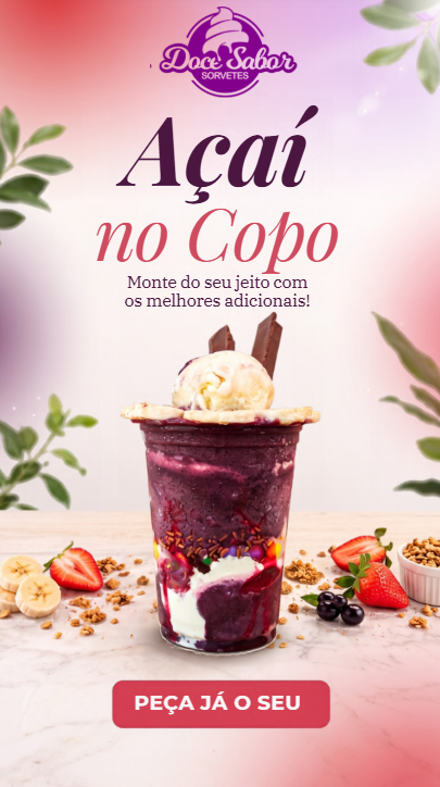 Açaí no copo com adicionais