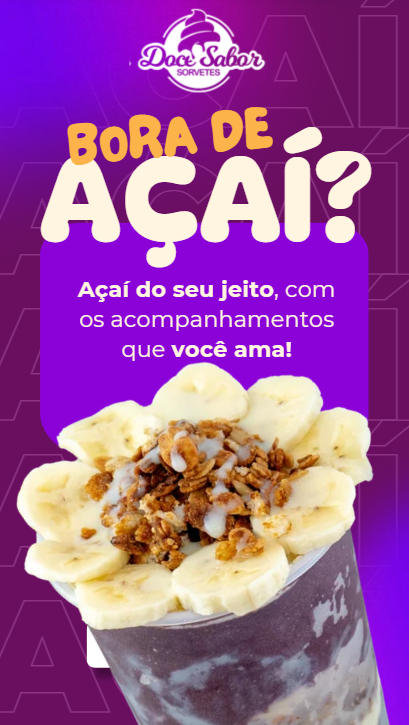 Açaí do seu jeito com acompanhamentos